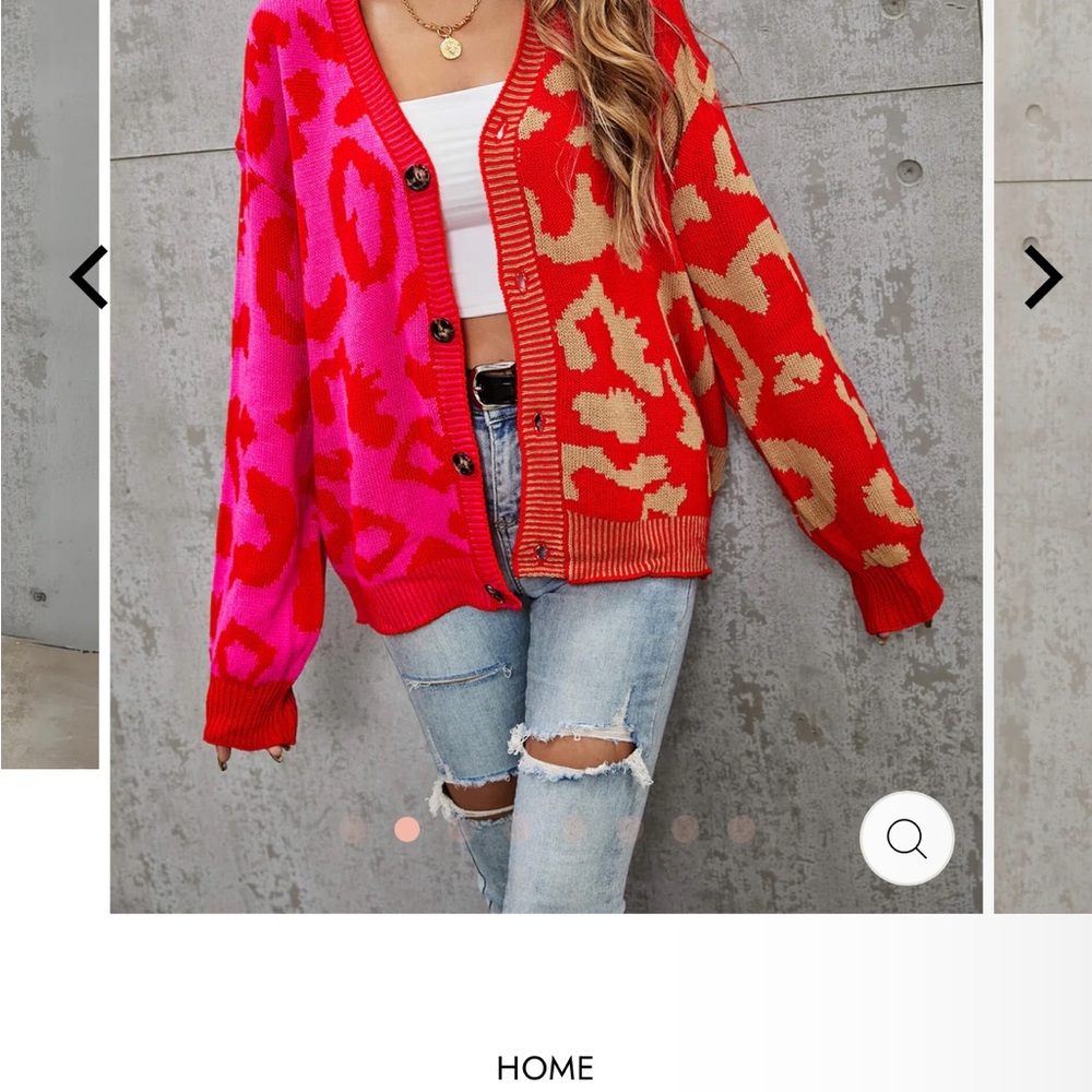 Stylish Red and Pink Leopard Print Women's Sweater - Picture 1 of 5